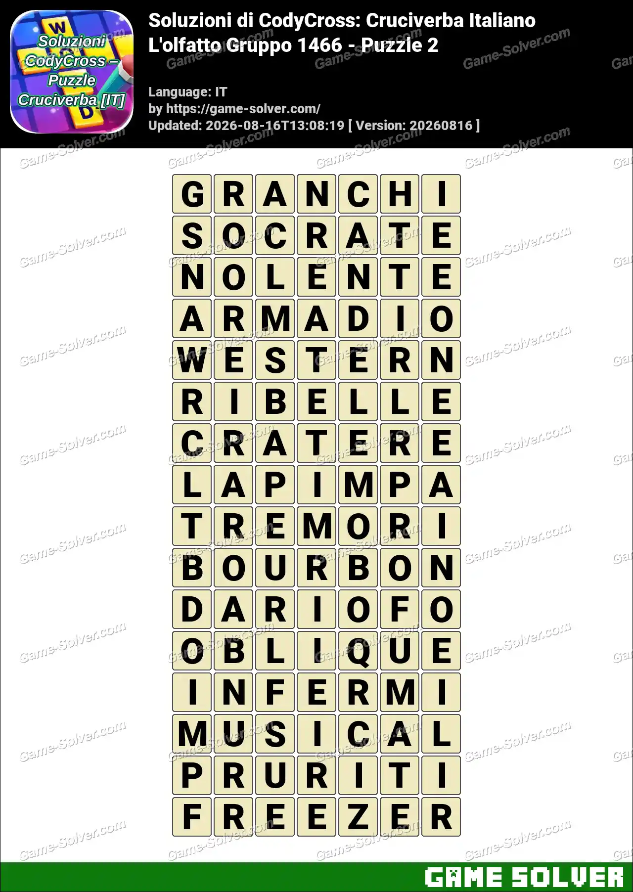 Soluzioni di CodyCross: Cruciverba Italiano L’olfatto Gruppo 1466 – Puzzle 2